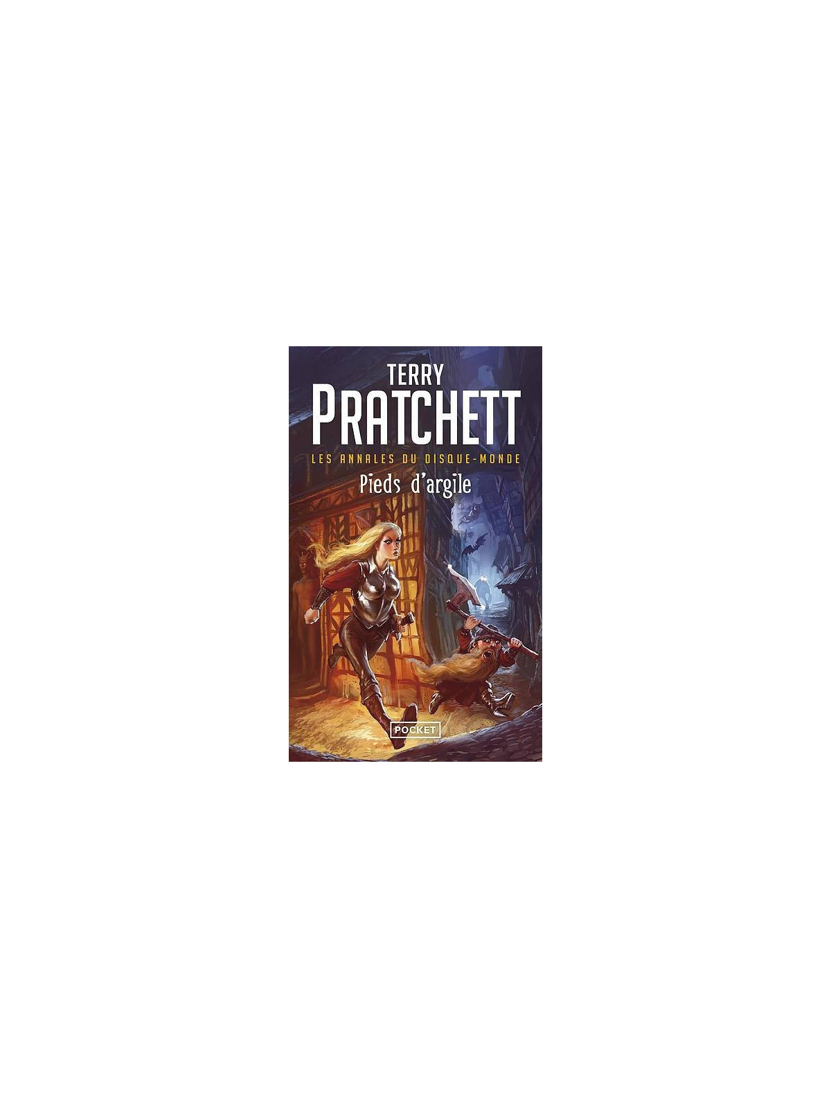 Le livre Pieds d'argile du monde fantasy Les annales du Disque-monde de Pratchett est disponible à Ciel rouge Dijon