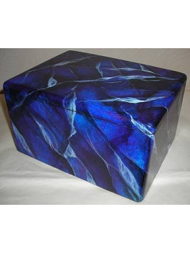 Boite en bois peinte en bleu, imitation marbre