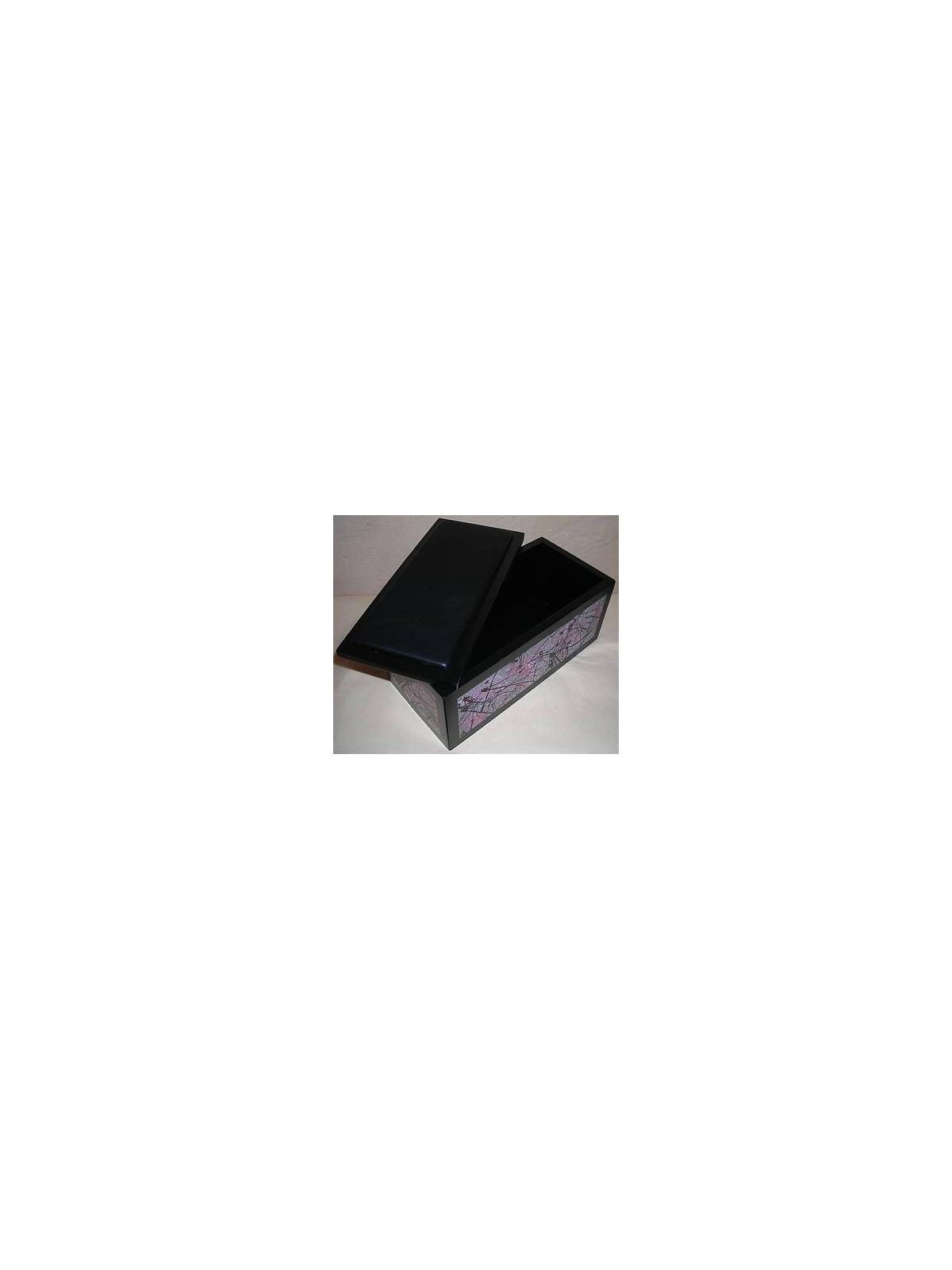 Boite en bois rose / grise / noire, motif femme et bandelettes
