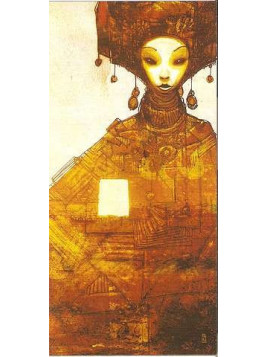 Grande carte postale Okiko Personnage ethnique en stock à ciel rouge dijon